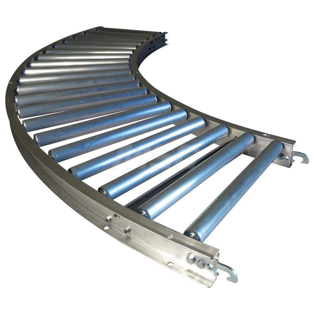 Gravity Conveyors; Conveyor Type: Roller; Component: 90 Degree Curved Conveyor; Telescopic: No; Roller Diameter (Decimal Inch): 1.3800; Overall Width: 18; Wheel Material: Aluminum; Minimum Extended Length: 54.0000 in; Maximum Extended Length: 54.0000; Min