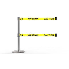 Free Standing Retractable Belt Barrier Post: 40″ High, 2.4″ Dia, Aluminum Post Cast Iron, Black & Yellow