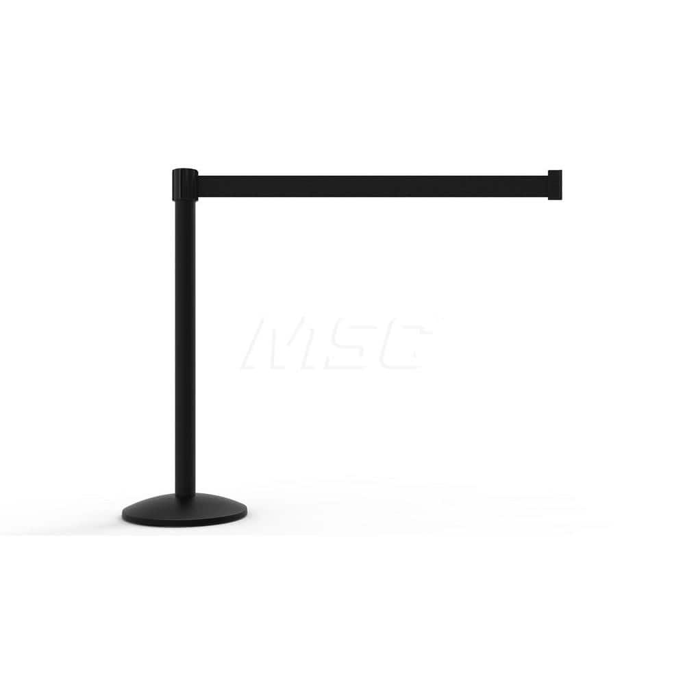 Free Standing Retractable Belt Barrier Post: 40″ High, 2.4″ Dia, Aluminum Post Cast Iron, Black