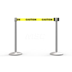 Free Standing Retractable Belt Barrier Post: 40″ High, 2.4″ Dia, Aluminum Post Cast Iron, Silver & Yellow