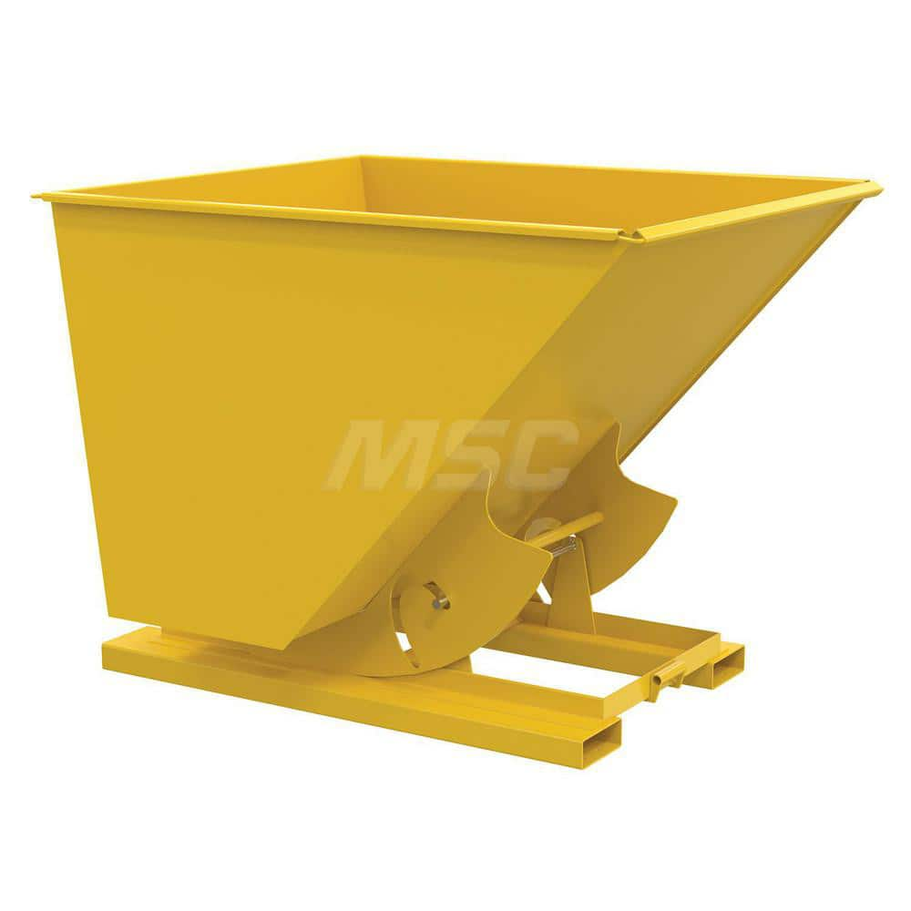 Stationary Tilt Hopper: 4,000 lb Capacity, 57″ Wide, 69″ Long, 52″ High Yellow, Powder Coated Steel, Hand Control