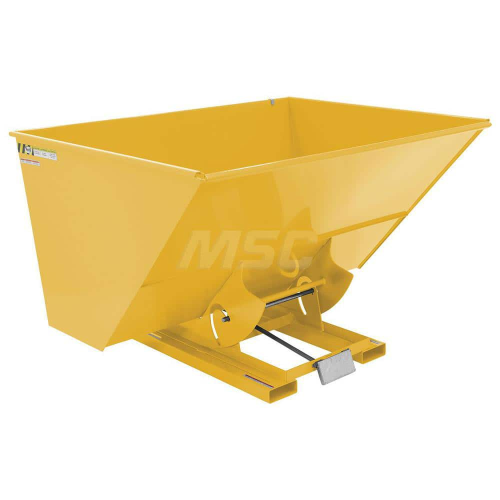 Stationary Tilt Hopper: 4,000 lb Capacity, 82″ Wide, 68.63″ Long, 51.8125″ High Yellow, Powder Coated Steel, Hand Control