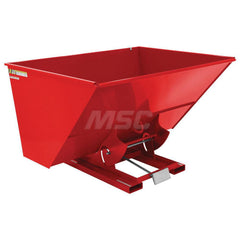 Stationary Tilt Hopper: 2,000 lb Capacity, 82″ Wide, 68.63″ Long, 51.8125″ High Red, Powder Coated Steel, Hand Control