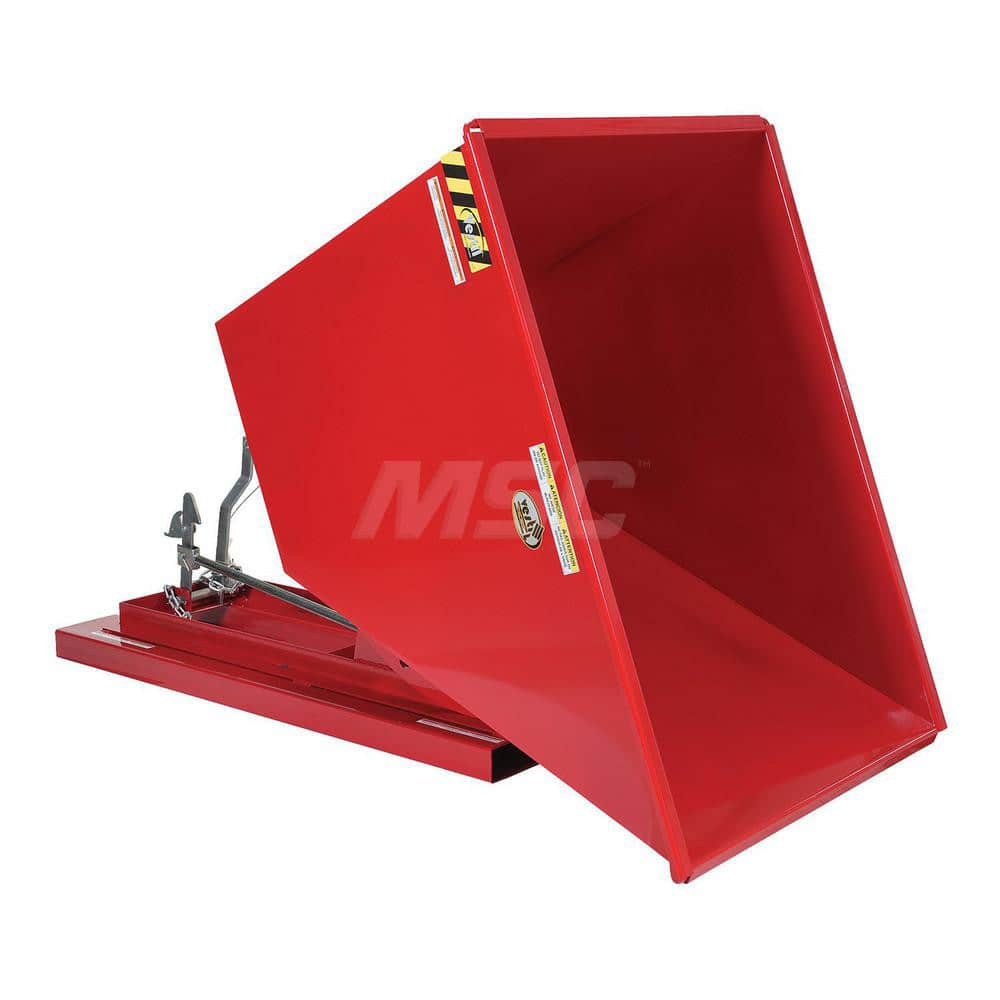 Stationary Tilt Hopper: 4,000 lb Capacity, 42″ Wide, 61.13″ Long, 42.6875″ High Red, Powder Coated Steel, Hand Control