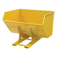 Stationary Tilt Hopper: 6,000 lb Capacity, 79″ Wide, 90.25″ Long, 64.375″ High Yellow, Powder Coated Steel, Hand Control