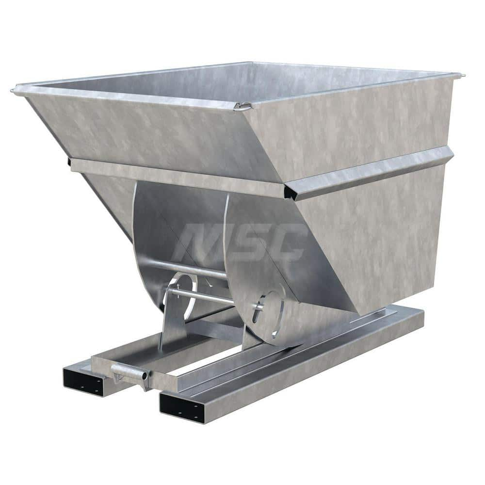 Stationary Tilt Hopper: 6,000 lb Capacity, 42″ Wide, 62″ Long, 43″ High Gray, Powder Coated Steel, Hand Control