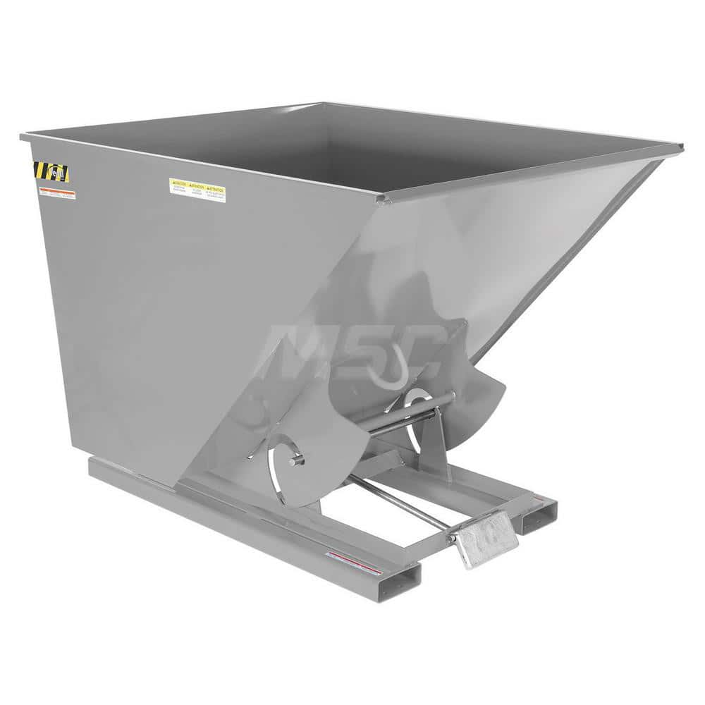 Stationary Tilt Hopper: 2,000 lb Capacity, 57″ Wide, 68.31″ Long, 51.8125″ High Gray, Powder Coated Steel, Hand Control