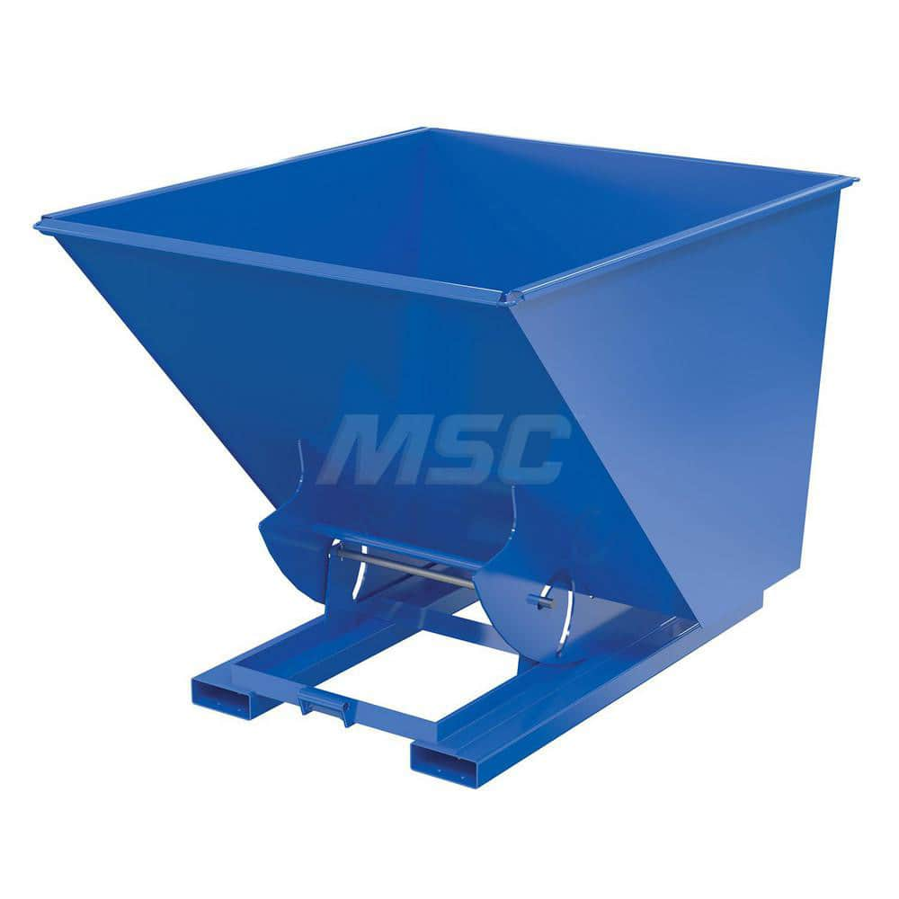 Stationary Tilt Hopper: 2,000 lb Capacity, 57″ Wide, 69″ Long, 52″ High Blue, Powder Coated Steel, Hand Control