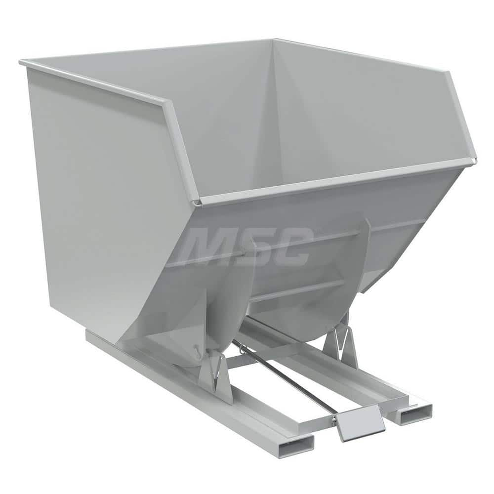 Stationary Tilt Hopper: 6,000 lb Capacity, 64″ Wide, 79.38″ Long, 64.375″ High Gray, Powder Coated Steel, Hand Control