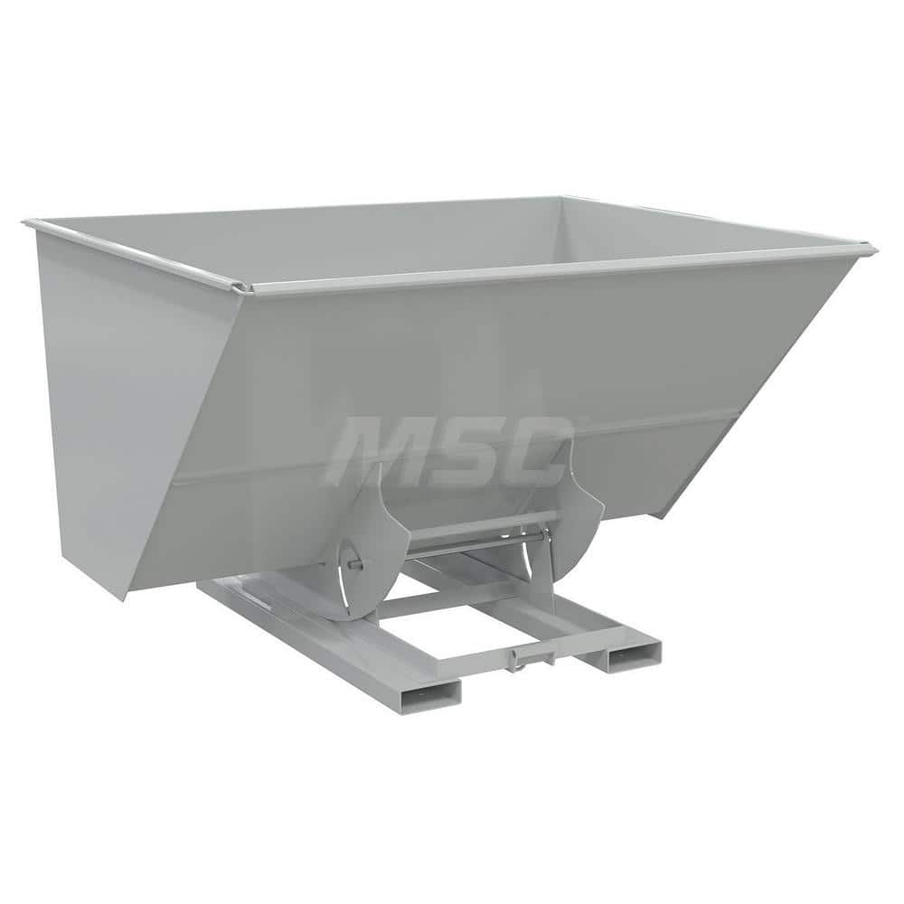 Stationary Tilt Hopper: 4,000 lb Capacity, 82″ Wide, 69″ Long, 51″ High Gray, Powder Coated Steel, Hand Control