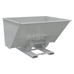 Stationary Tilt Hopper: 2,000 lb Capacity, 82″ Wide, 69″ Long, 51″ High Gray, Powder Coated Steel, Hand Control