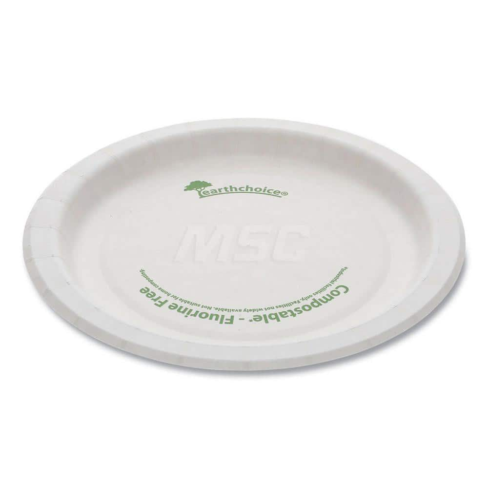 Plate & Tray: 6″ Dia, Paperboard, White, Solid