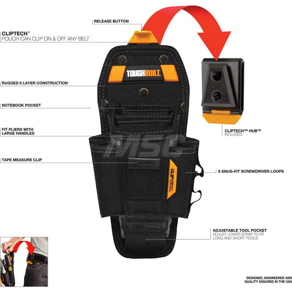 Tool Pouches & Holsters; Holder Type: Tool Pouch; Tool Type: Tool Belts & Accessories; Material: Polyester; Closure Type: No Closure; Color: Black; Number of Pockets: 4.000; Belt Included: No; Overall Depth: 4.72; Overall Height: 13.78; Insulated: No; Tet