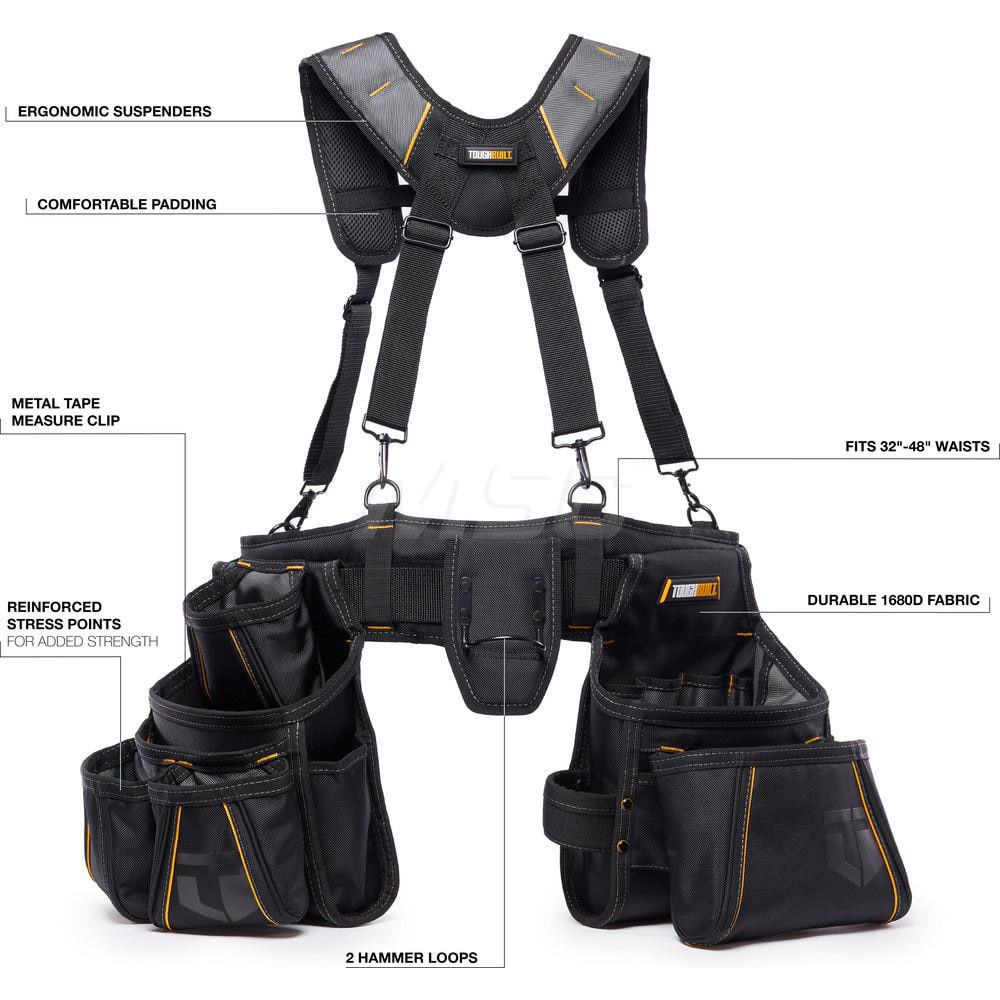 Tool Aprons & Tool Belts; Tool Type: Tool Belt; Minimum Waist Size: 32; Maximum Waist Size: 48; Material: Polyester; Number of Pockets: 19.000; Color: Black; Belt Type: Padded; Adjustable; Overall Width: 28; Overall Length: 5.91; Insulated: No; Tether Sty