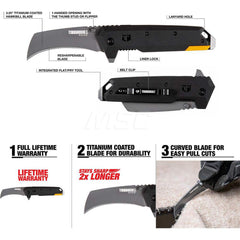 Utility Knife: 5.11″ Handle Length, Folding Plastic Handle, 3″ Blade Length