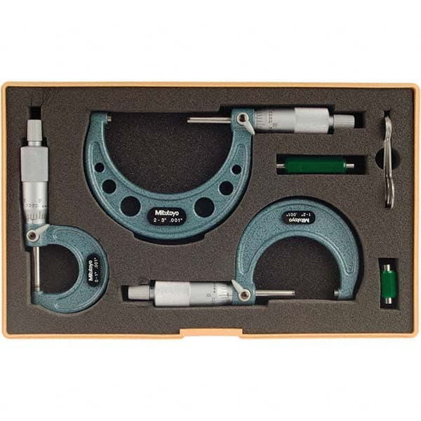 Mitutoyo - Mechanical Outside Micrometer Sets Minimum Measurement (Inch): 0 Maximum Measurement (Inch): 3 - All Tool & Supply