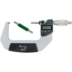 Electronic Outside Micrometer: 4″, Carbide Tipped Measuring Face, IP65 0.00005″ Resolution,  ±0.000050″Accuracy, Ratchet Thimble