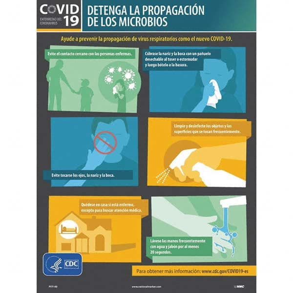 NMC - "COVID 19 - Detenga La Propagacion De Los Microbios", 18" Wide x 24" High, Paper Safety Sign - All Tool & Supply