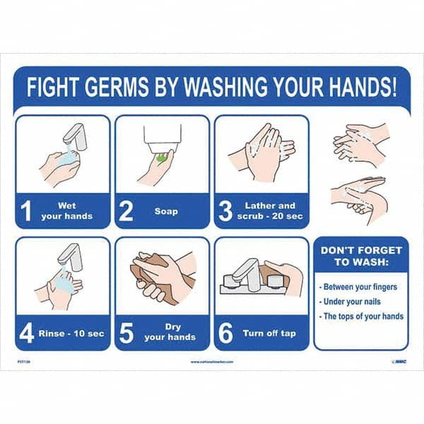 NMC - "Fight Germs By Washing Your Hands!", 24" Wide x 18" High, Paper Safety Sign - All Tool & Supply