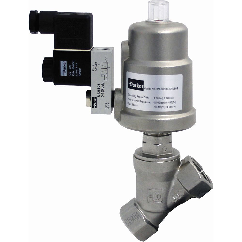 Parker - Solenoid Valves; Valve Type: 2-Way, 2 Position ; Port Size: 2 ; Maximum Working Pressure (psi): 232.000 ; Body Material: Stainless Steel ; Seal Material: PTFE ; Maximum Working Pressure (psi): 232.000 - Exact Industrial Supply