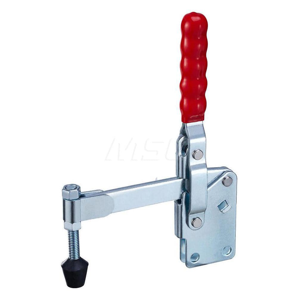 Manual Hold-Down Toggle Clamp: Vertical, 750 lb Capacity, Solid Bar, Straight Base 58 ° Handle Movement, 105 ° Bar Opening, Plastic