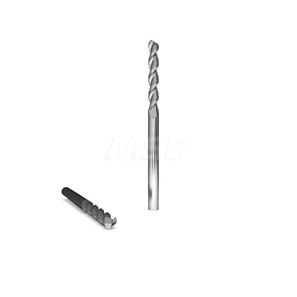 Square End Mill: 1/4'' Dia, 1-1/2'' LOC, 1/4'' Shank Dia, 3'' OAL, 2 Flutes, Solid Carbide Single End, ZrN Finish, Upcut Flute, 45 ° Helix, Centercutting, RH Cut, RH Flute, Series 2010