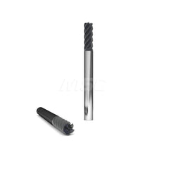 Square End Mill: 1/4'' Dia, 1-1/4'' LOC, 1/4'' Shank Dia, 4'' OAL, 5 Flutes, Solid Carbide Single End, TiCN Finish, Upcut Flute, 45 ° Helix, Centercutting, RH Cut, RH Flute, Series 220