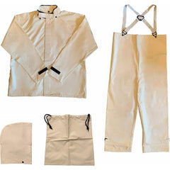 Louisiana Professional Wear - Rain & Chemical Wear; Garment Style: Coverall ; Garment Type: Chemical Resistant; Flame Resistant; Waterproof; Rain ; Material: PVC/Nylon ; Size: X-Large ; Color: White ; Certification Type: ASTM D6413; ASTM F903 - Exact Industrial Supply