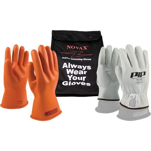 ‎147-SK-0/7-KIT - Novax Insulating Glove Kit - Class 0 - 11″ - Orange - Straight Cuff - Exact Industrial Supply