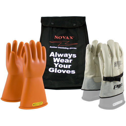 ‎147-SK-2/10-KIT - Novax Insulating Glove Kit - Class 2 - 14″ - Orange - Straight Cuff - Exact Industrial Supply