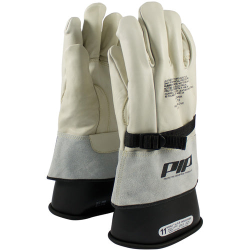 ‎148-4000/12 Leather Gloves - Leather Protector - Grain Cowhide - Class 1-2 - 12 In. - Gauntlet Cuff - Exact Industrial Supply