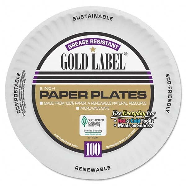 AJM Packaging Corporation - Coated Paper Plates, 6", White, Round, 100/Pack - All Tool & Supply