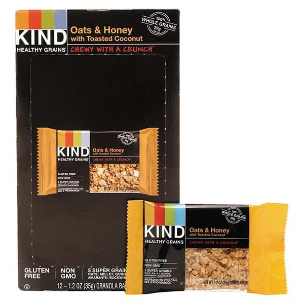 KIND - Snacks, Cookies, Candy & Gum Breakroom Accessory Type: Granola Bars Breakroom Accessory Description: Healthy Grains Bar, Oats and Honey with Toasted Coconut, 1.2 oz, 12/Box - All Tool & Supply