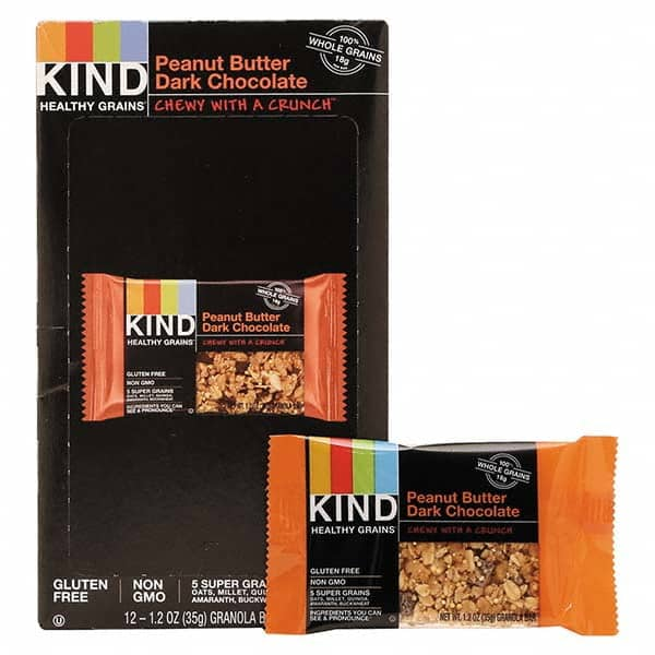 KIND - Snacks, Cookies, Candy & Gum Breakroom Accessory Type: Granola Bars Breakroom Accessory Description: Healthy Grains Bar, Peanut Butter Dark Chocolate, 1.2 oz, 12/Box - All Tool & Supply