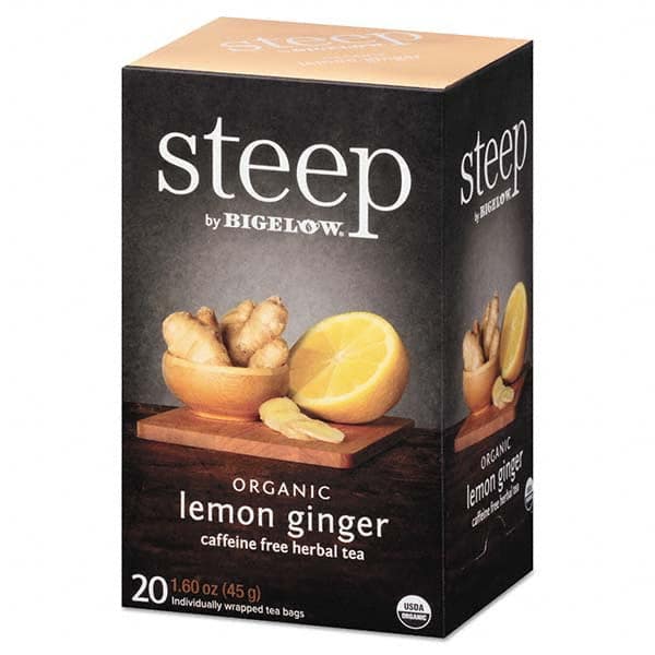 Bigelow - Coffee, Tea & Accessories Breakroom Accessory Type: Tea Bags Breakroom Accessory Description: Steep Tea, Lemon Ginger, 1.6 oz Tea Bag, 20/Box - All Tool & Supply