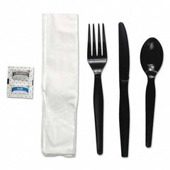 Boardwalk - Six-Piece Cutlery Kit, Condiment/Fork/Knife/Napkin/Spoon, Heavyweight, Black, 250/Carton - All Tool & Supply