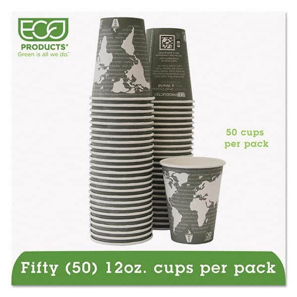 ECO PRODUCTS - World Art Renewable/Compostable Hot Cups, 12 oz, Gray, 50/Pack - All Tool & Supply