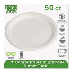 ECO PRODUCTS - Renewable & Compostable Sugarcane Plates, 9", 50/PK - All Tool & Supply