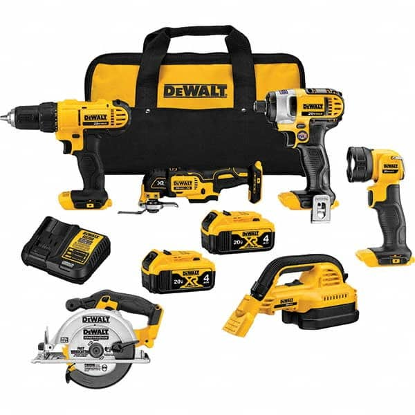 DeWALT - Cordless Tool Combination Kits Voltage: 20 Tools: 1/2" Drill/Driver; 1/4" Impact Driver; Wet-Dry Vacuum; Work Light; 6-1/2" Circular Saw; Oscillating Multi-Tool - All Tool & Supply