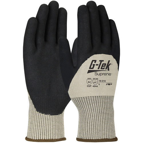 ‎15-215/L Coated Gloves w/Polykor - G-Tek Suprene - Tan 13G Nano Shell - 3/4 Nitrile MicroSurface Grip - A4 - Exact Industrial Supply