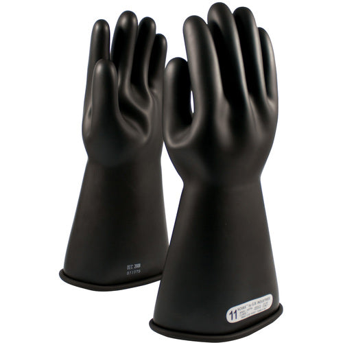 ‎150-1-14/9 - Novax - Natural Rubber Insulating Glove - Class 1 - 14″ - Black - Straight Cuff - Exact Industrial Supply