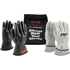 ‎150-SK-0-14/11-KIT - Novax Insulating Glove Kit - Class 0 - 14″ - Black - Straight Cuff - Exact Industrial Supply