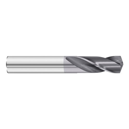 ‎#53 Dia. × 0.06″ Shank × 3/8″ Flute Length × 1-1/2″ OAL, 5xD, 135°, TiAlN, 2xD Flute, External Coolant, Round Solid Carbide Drill