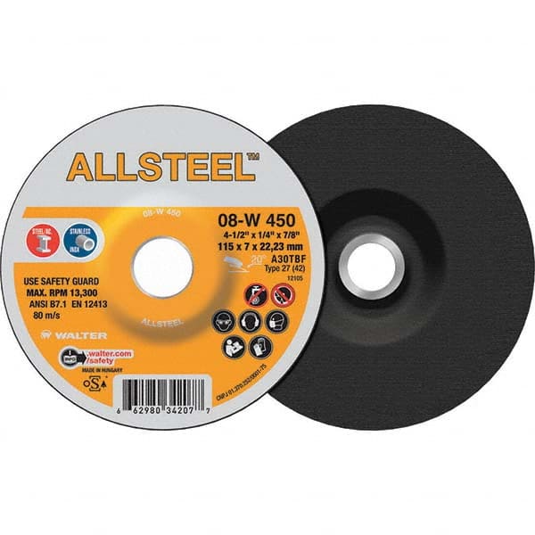 WALTER Surface Technologies - Depressed-Center Wheels Wheel Diameter (Inch): 4-1/2 Wheel Thickness (Inch): 1/4 - All Tool & Supply