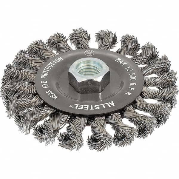 WALTER Surface Technologies - 5" OD, 5/8-11 Arbor Hole, Knotted Steel Wheel Brush - All Tool & Supply