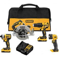 DeWALT - Cordless Tool Combination Kits Voltage: 20 Tools: Brushless 1/2" Cordless Drill/Driver; Brushless 1/4" Cordless Impact Driver; Brushless XR 7-1/4 Circular Saw; Cordless LED Work Light - All Tool & Supply