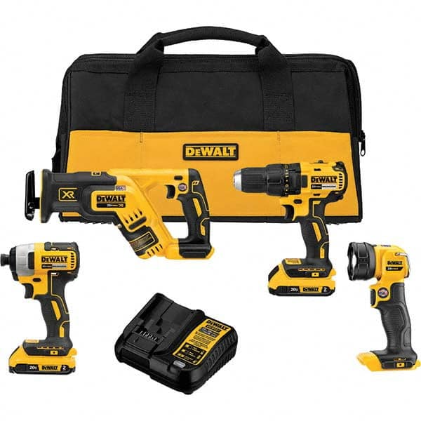 DeWALT - Cordless Tool Combination Kits Voltage: 20 Tools: Brushless 1/2" Cordless Drill/Driver; Brushless 1/4" Cordless Impact Driver; Brushless Cordless Compact Reciprocating Saw; Cordless LED Work Light - All Tool & Supply