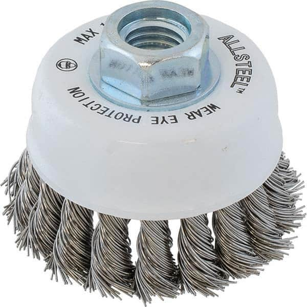 WALTER Surface Technologies - 3" Diam 5/8-11 Threaded Arbor Stainless Steel Fill Cup Brush - All Tool & Supply