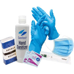 No Brand - Emergency Preparedness Kits Type: Back-to-Work Safety Kit Contents: (5) Ear Loop Masks; (5) Pair of Nitrile Gloves Size Large; Disposable Thermometer; Tissue Packet; 3.4oz Hand Sanitizer; (6) Antiseptic Towelettes - All Tool & Supply