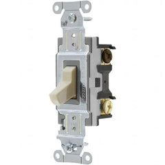 Wall & Dimmer Light Switches; Switch Type: Three Way; Switch Operation: Toggle; Color: Ivory; Color: Ivory; Grade: Commercial; Number of Poles: 1; Amperage: 15 A; Number Of Poles: 1; Amperage: 15 A; 15; Voltage: 120/277 VAC; Includes: Terminal Screws; Sta